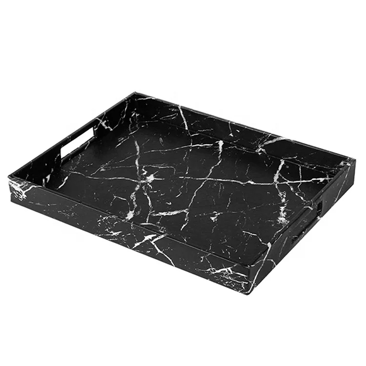 Decorative Marble Serving Tray With Handles for Bathroom Jewelry Organizer Storage Trays