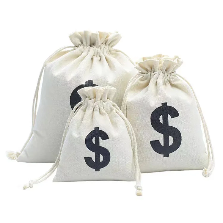 Recycled Custom logo print small canvas cotton drawstring bag duffle bags for gifts