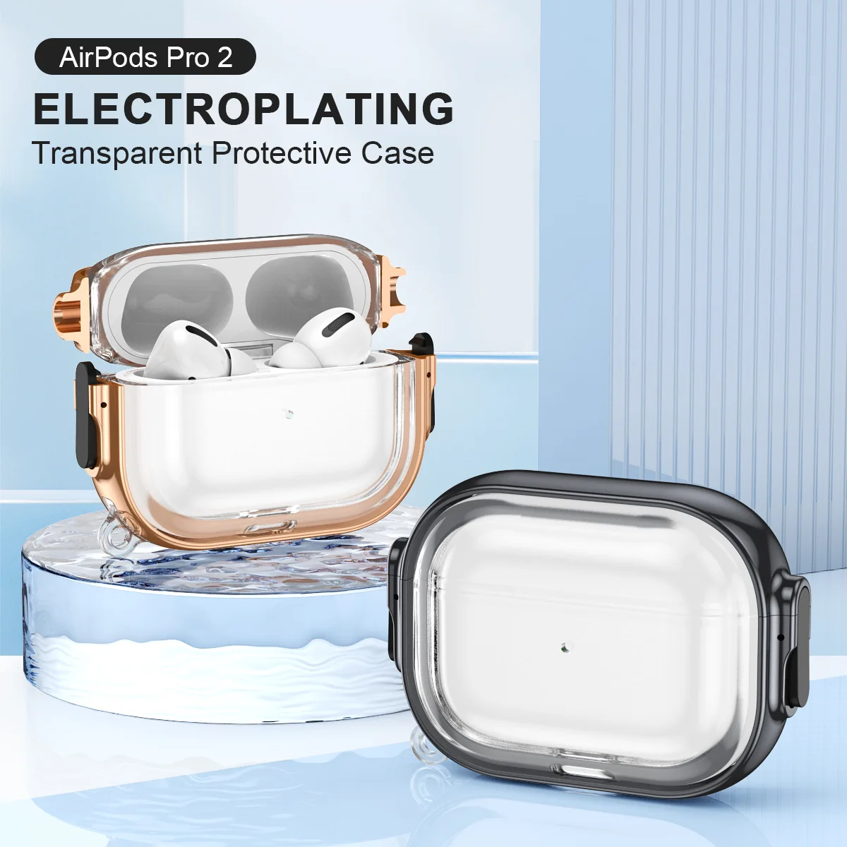 Hot New Secure Lock Clip For AirPods Pro2 Protection Case Electroplating Transparent Clear TPU Cover Earphone Case with Hook