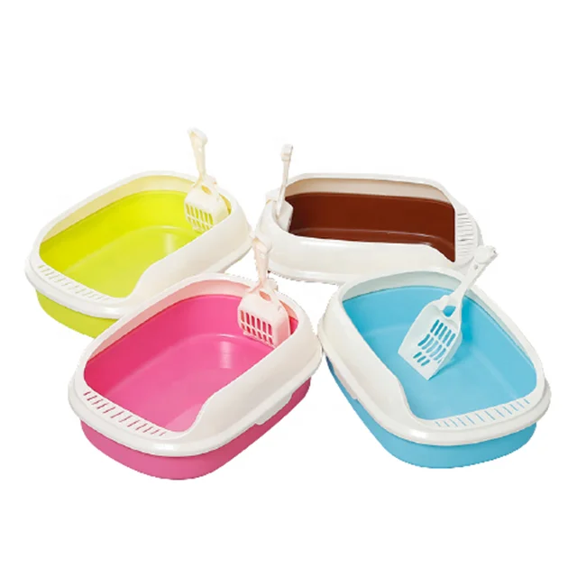 Plastic modern cheap pet toilet cat litter box with free shovel