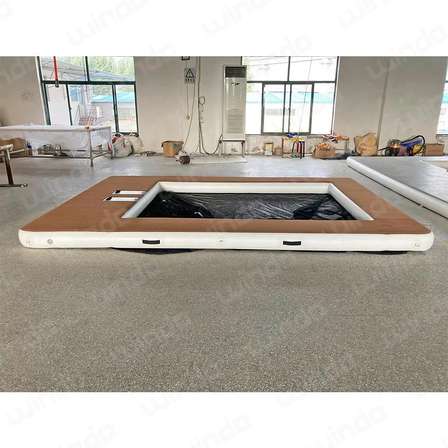 Teak Water Inflatable Ocean Party Pit Deck Sea Pool Floating Platform Island Swim Dock