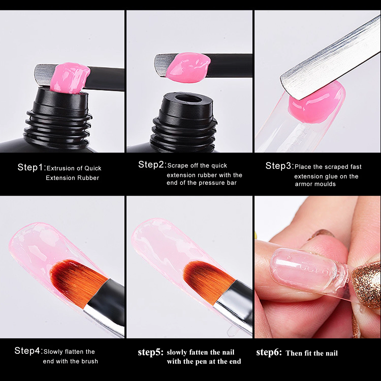 Multi-functional Nylon Fiber Poly Gel Brush 2 IN 1 Design Nail Tools Stainless Steel Gel Nail Art brush Set For Nail Art