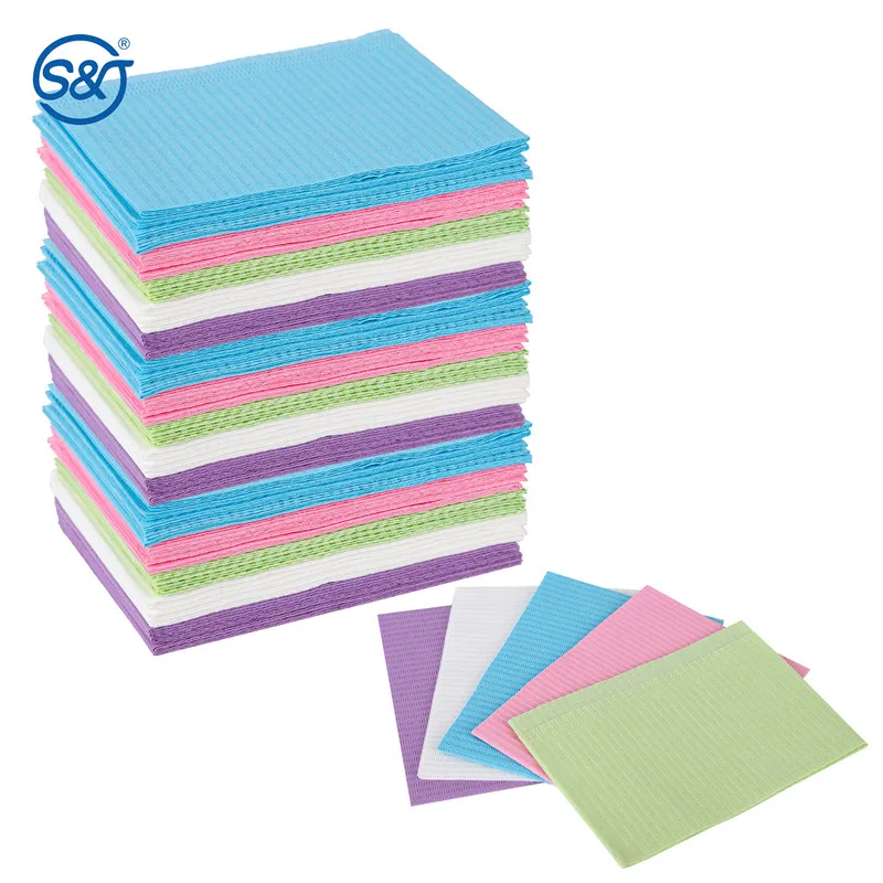 SJ Colorful Dental Bibs ECO Friendly Waterproof Absorbent 3 ply Surgery Disposable Medical Dental Bibs