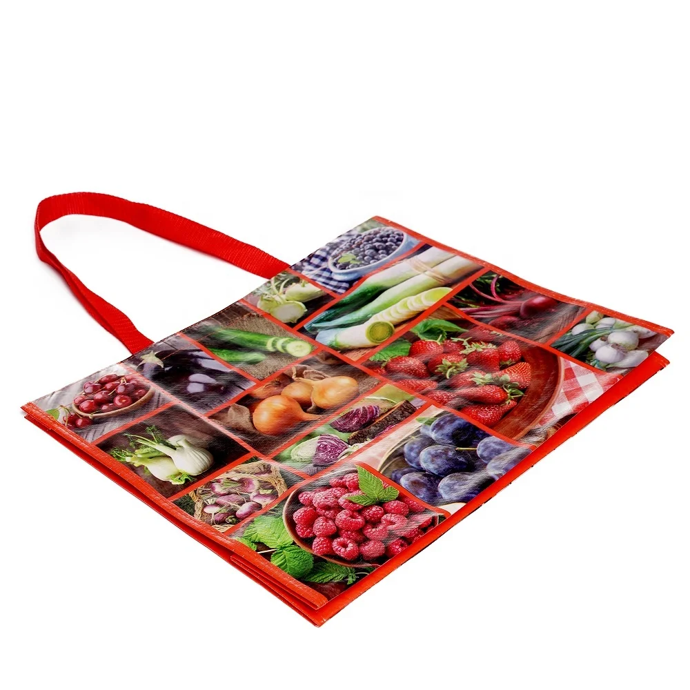 custom reusable shopping bag colorful logo printing glossy laminated pp woven tote promotion bags with handles