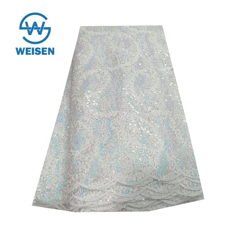 Dubai Sequin Embroidery Design Matte Wedding Dress Knitting Swiss Lace Fabric