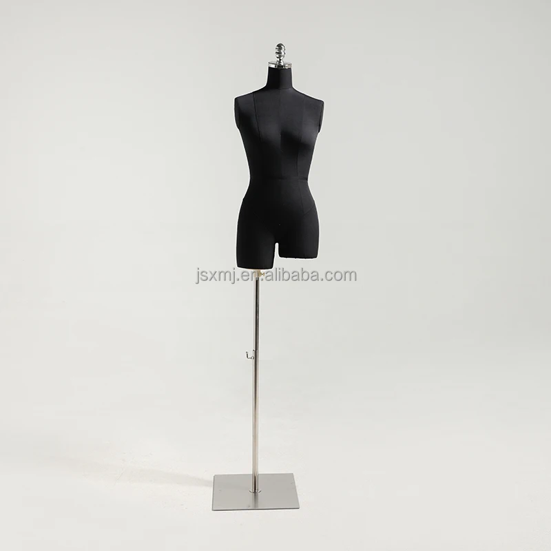 Dressmaker clothing display female fabric foam tailor mannequin with metal wheel base