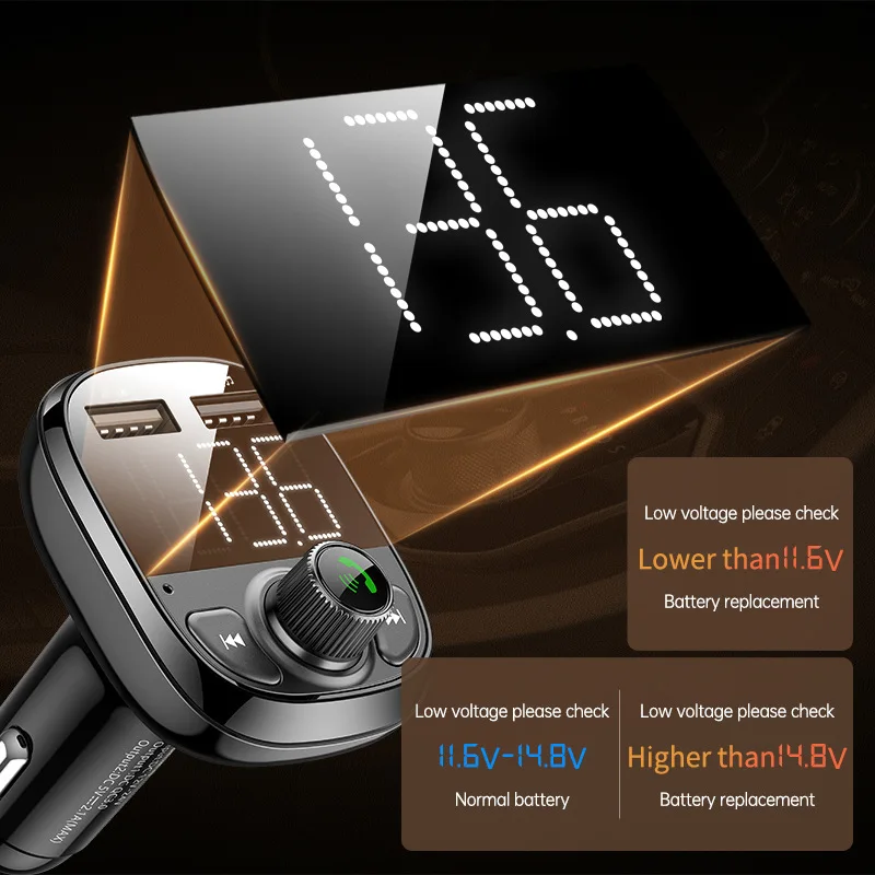 Multi-Function Car Charger with Bluetooth Player & USB Converter Lossless Sound Quality FM Transmitter 12-24v Voltage