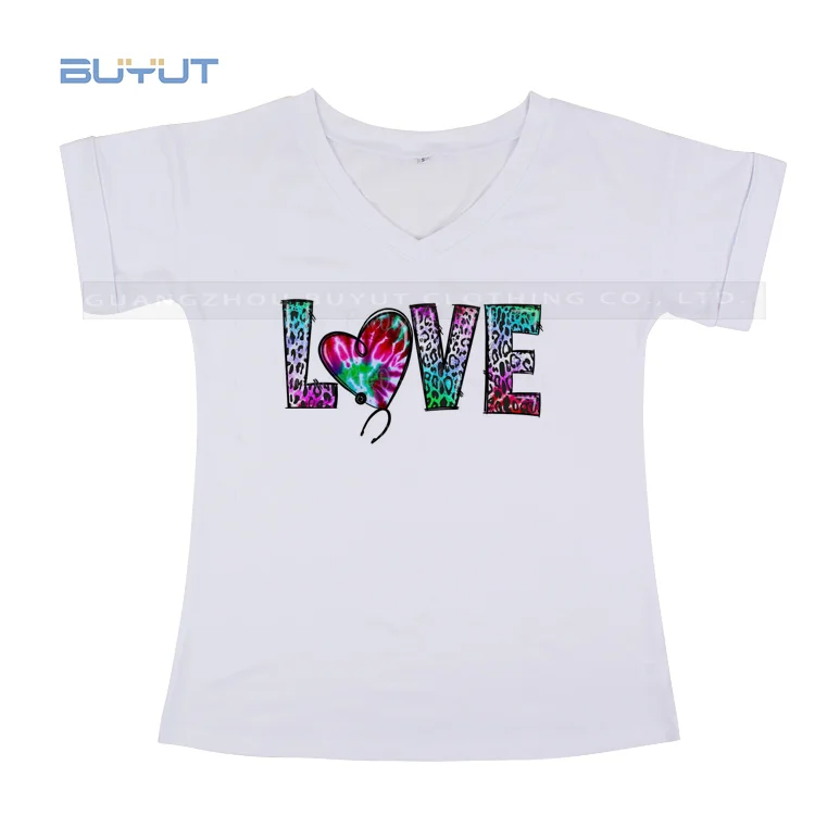 BUYUT fold up  sleeves  V neck plain kids  t shirt 95 Polyester 5 spandex folding  tee for sublimation printing