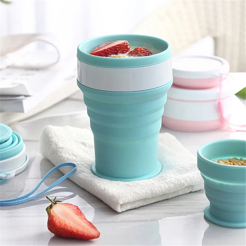 
Custom Portable Coffee Mugs Travel Running Collapsible Handcup Retractable Food Grade Folding Silicone Foldable Water Cup 