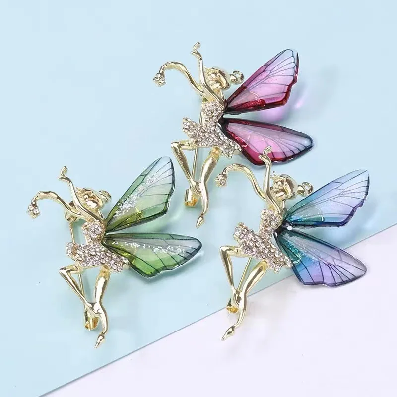 Fashion Angel Wing Pin Diamond Fairies Ballet Dancer Girl Brooch Coat Corsage Clothes Accessories Brooches Pin