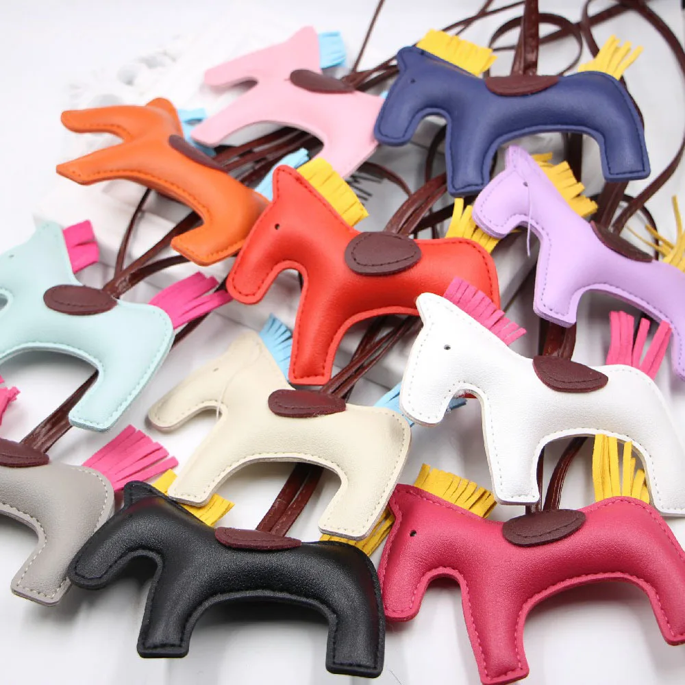 Hot selling cotton filled horse multi-color tassel pendant PU leather keychain hanging rope horse cute fashion bag accessories