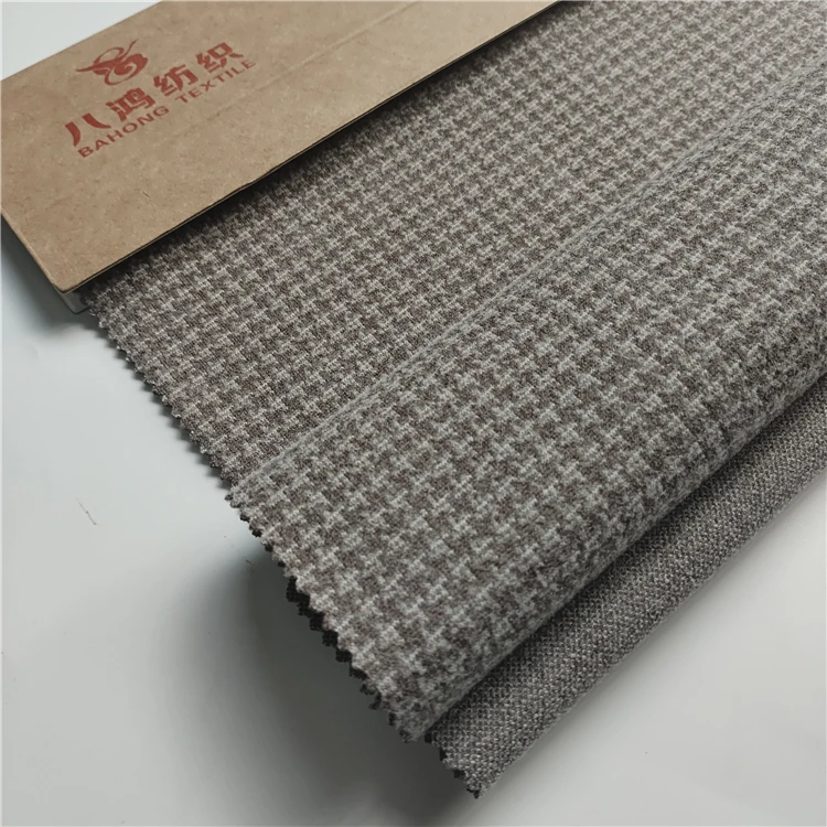 Factory double brush poly tweed jacquard knit houndstooth fabric for winter coat suit jacket garment