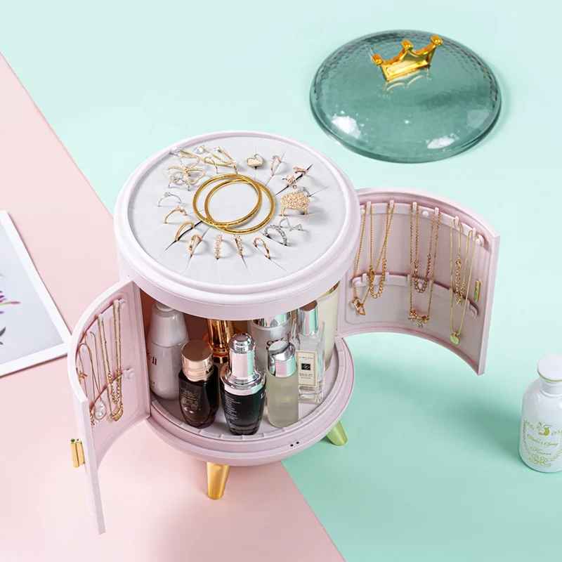 Crown jewelry storage box anti oxidation Ring Necklace Earring Display Rack dust-proof large capacity rotatable box