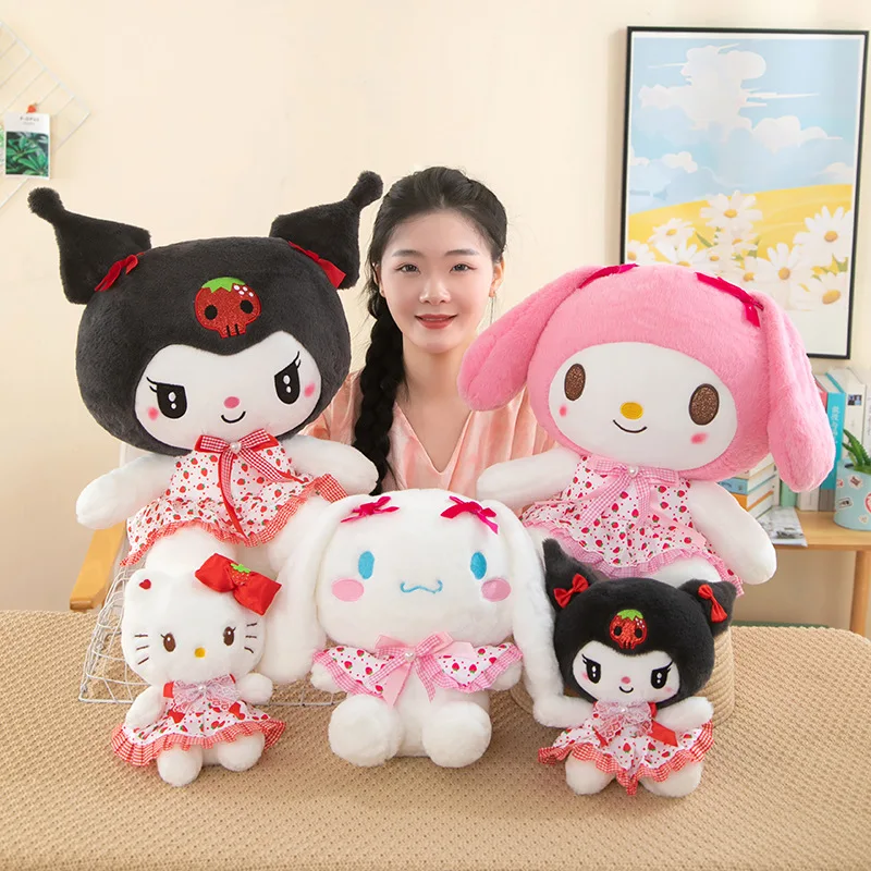 Kuromi My Melody Cartoon Lovely Sanrioed KT Floral Dress Doll Cinnamoroll Dress Up Doll Plush Toy Children Doll Birthday Gift