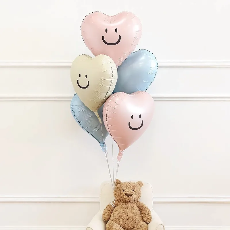 Matte color heart star  aluminum foil smiling face Helium balloon birthday party decoration
