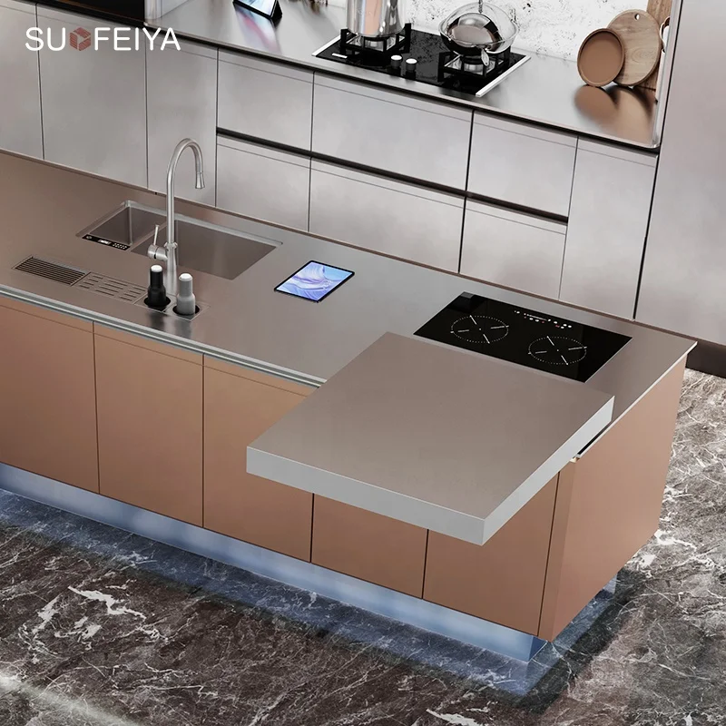 SUOFEIYA High End Custom Complete Luxury Modern Matt Silver Lacquer Smart Kitchen Cabinet