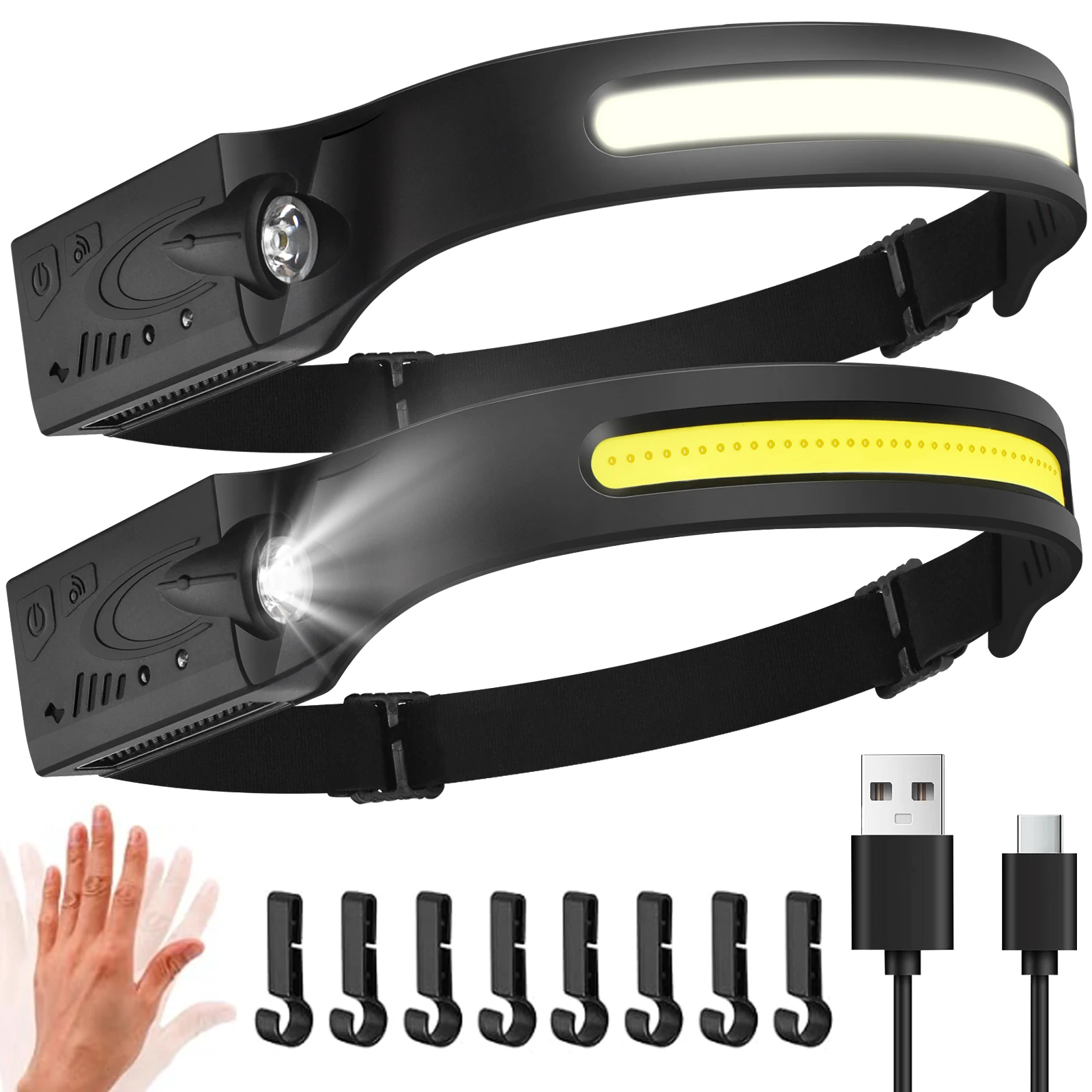 Emergency Headlamp COB LED Motion Sensor Headtorch Headlamp USB Rechargeable Headlamp Waterproof Head Lamp