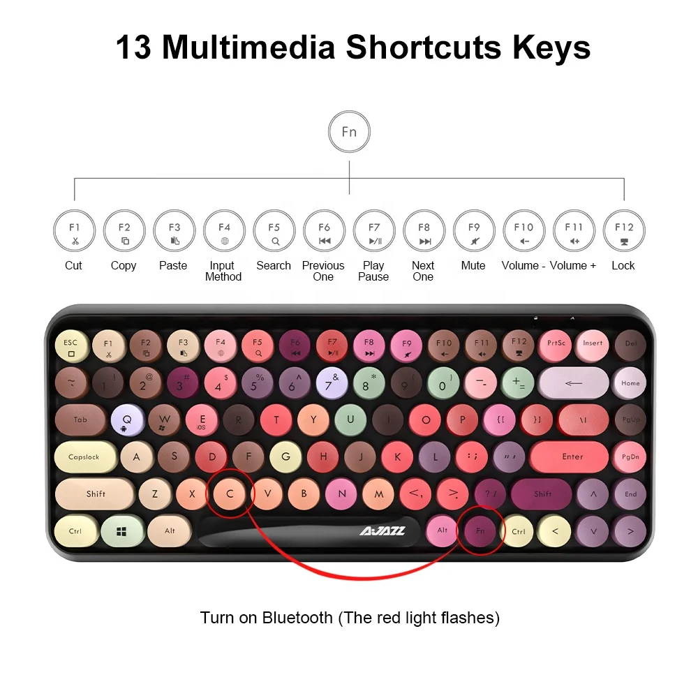 Hot Sale AJAZZ 308I 84 Keys Wireless BT Keyboard Retro Typewriter Round Key for Win/iOS/Android