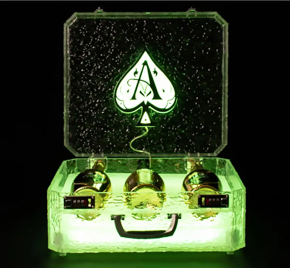 Customized bar nightclub supplies LED bottle display VIP cup holder collection suitcase glorifier Plastic Wine box Carry Case