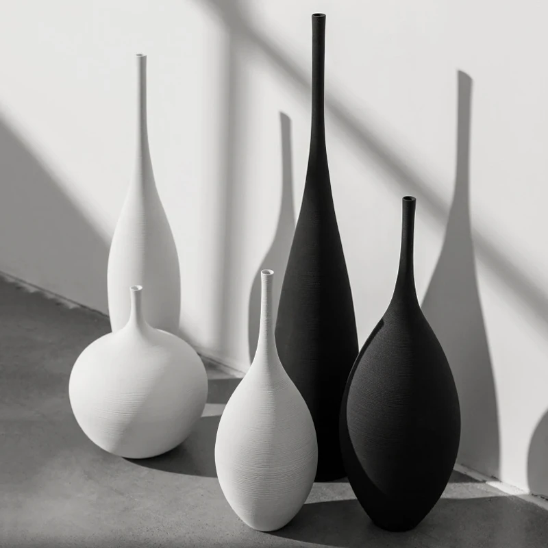Minimalist handmade black and white art zen vase ceramic ornaments home decor nordic ceramic vase