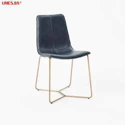 Modern Dining Room Furniture Slope Dining Chair  Upholstered full genuine Leather Stainless steel legs