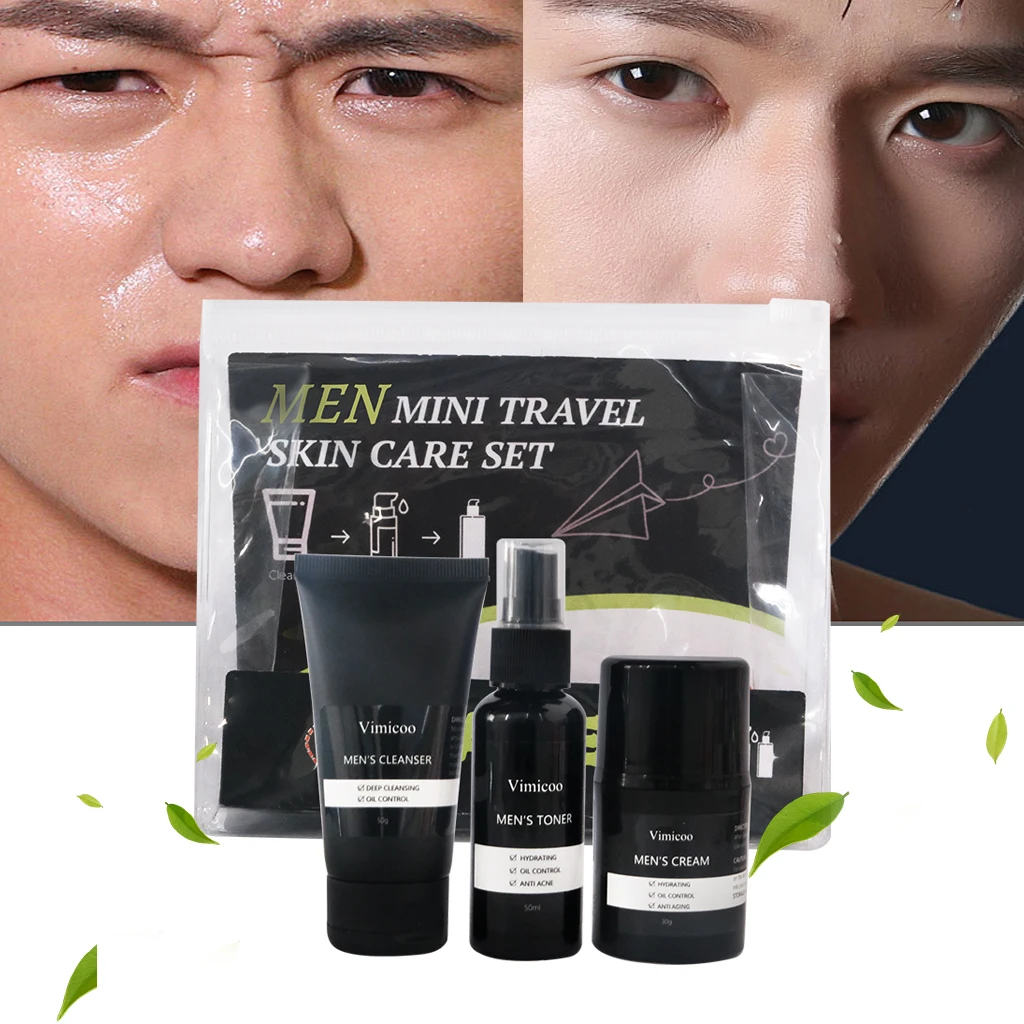 OEM ODM Men Skincare Products Mini Skin Care Set Cleanser Toner Moisturizer Men Mini Travel Skin care Set