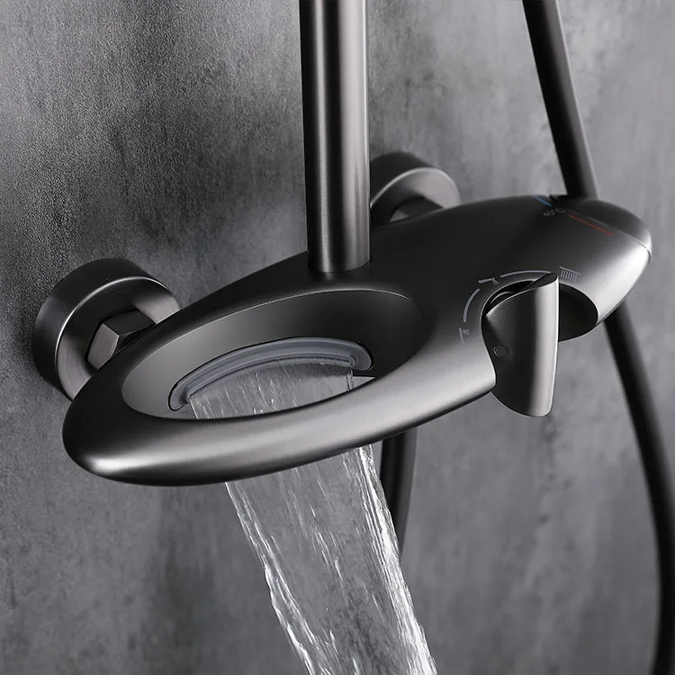China Factory UFO Shaped Gun Grey Brass Exposed Shower Valve Mixer Thermostatic Bathroom Mixing Valve