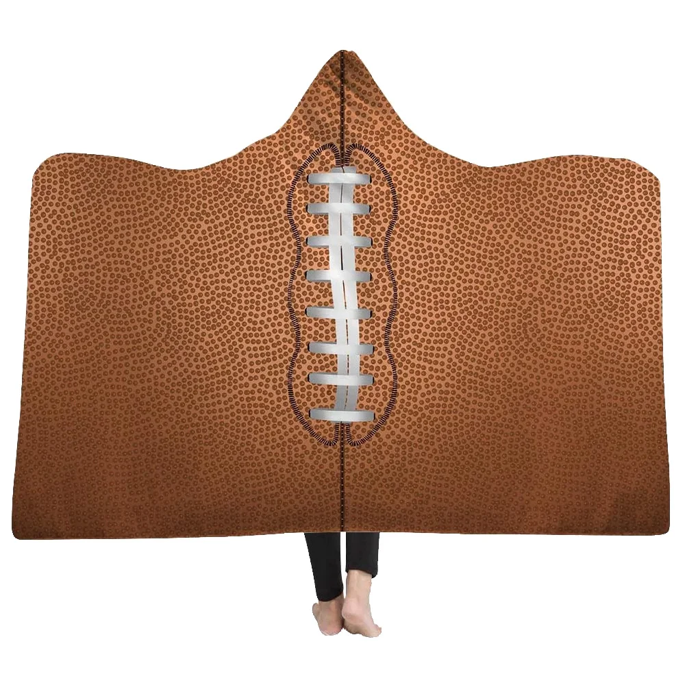 Wholesale 3D Printed Sports Themed Sherpa Blanket Custom Softball Soccer Hooded Wearable Throw Blankets For Adult