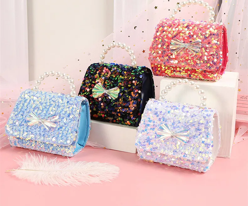 BHY713 cute girls princess 2020 kids purse mini purses and handbags jelly small hand bag sequin bling pearl sling bags
