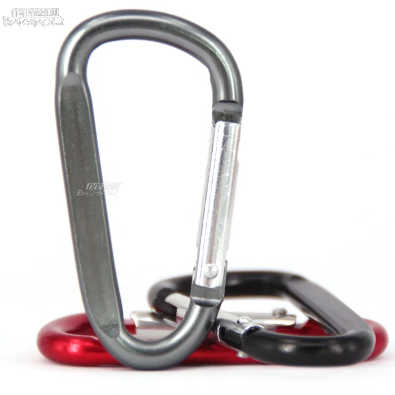 baichao 6# D SHAPED 5.2 60mm*31mm*5.2mm  flat promotional keychains lightweight carabiner Metal hook clip Customizable logo