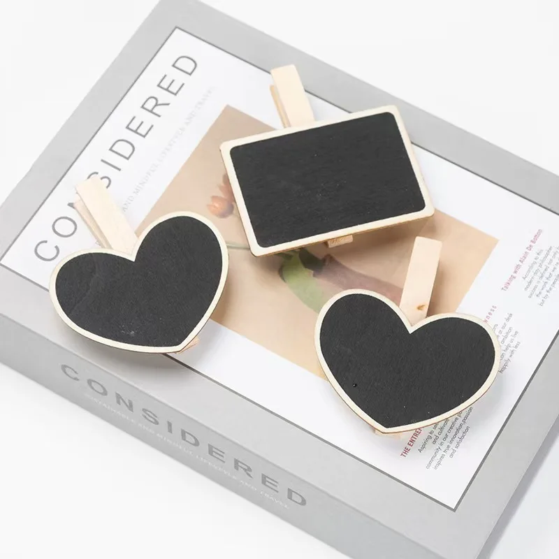Mini Wooden Blackboard Memo Message Folders New Shaped Hanging Chalkboard with Wood Pegs Household Sundries