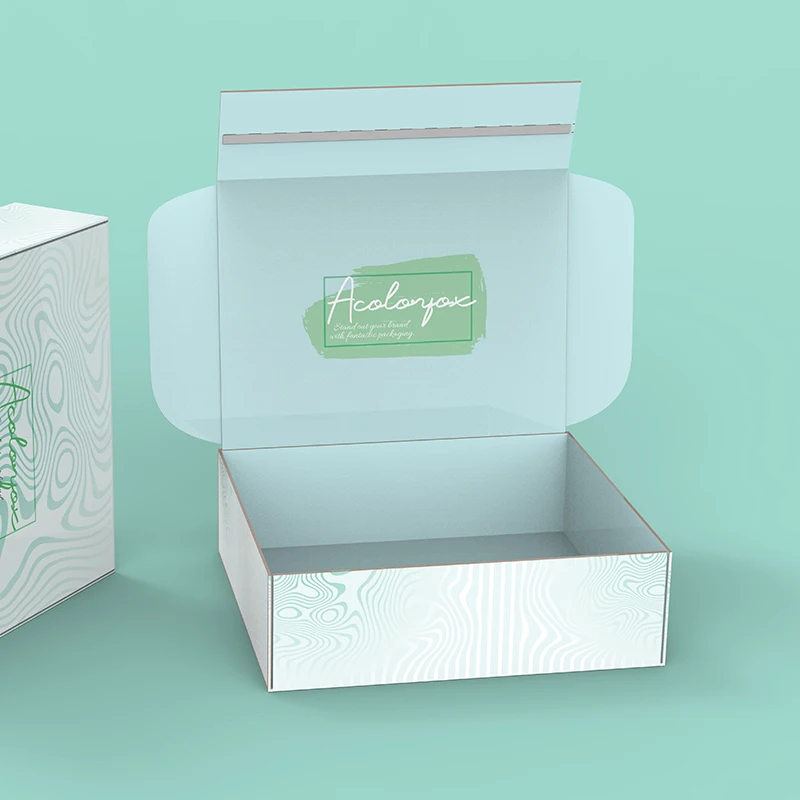 Custom Mint Green Wavy Curve Lines Ripple Pattern East Tearing Open Corrugated 16Oz Tumbler Mailer Boxes
