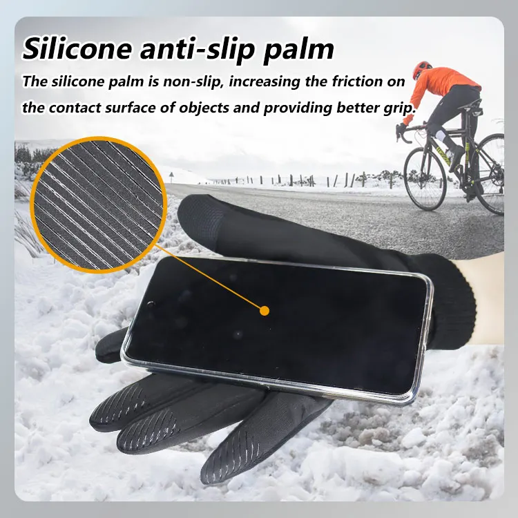 Custom Men Fashion Black Winter Warm Thickened Windproof Full Finger Sports Bike Riding Cycling Hand Gloves Touch Screen
