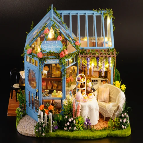 Rose Garden Assemble DIY Wooden Houses Miniatures with Furniture DIY Miniature doll house for girls doll house accessories