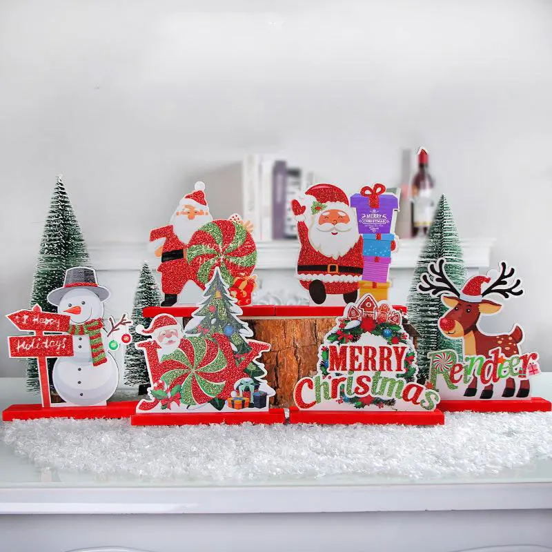 Christmas Stake 3d Thickness, Wooden Sign New Year Atmosphere Christmas Tree Shape Colourful Painting Desktop Ornament/