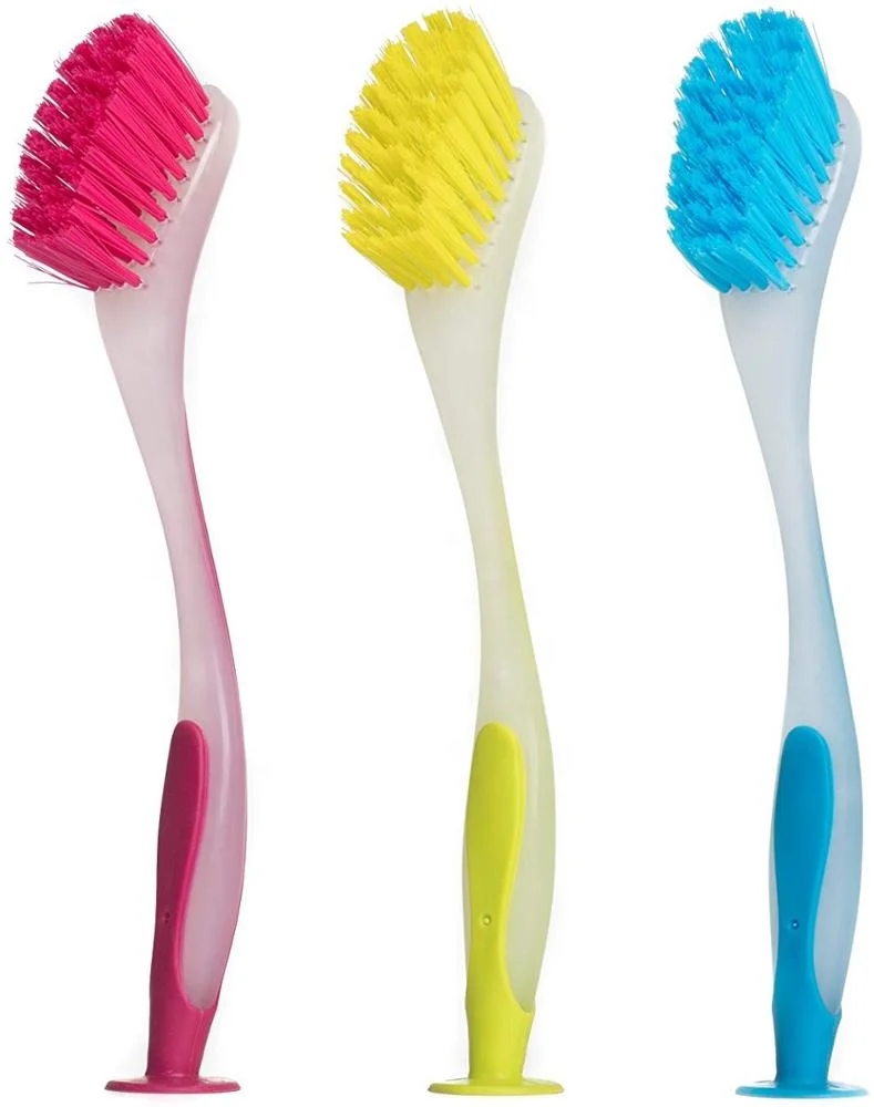 Plastic Scrubber Kitchen Washing Pan Pot Dish Cleaning Brush With Suction