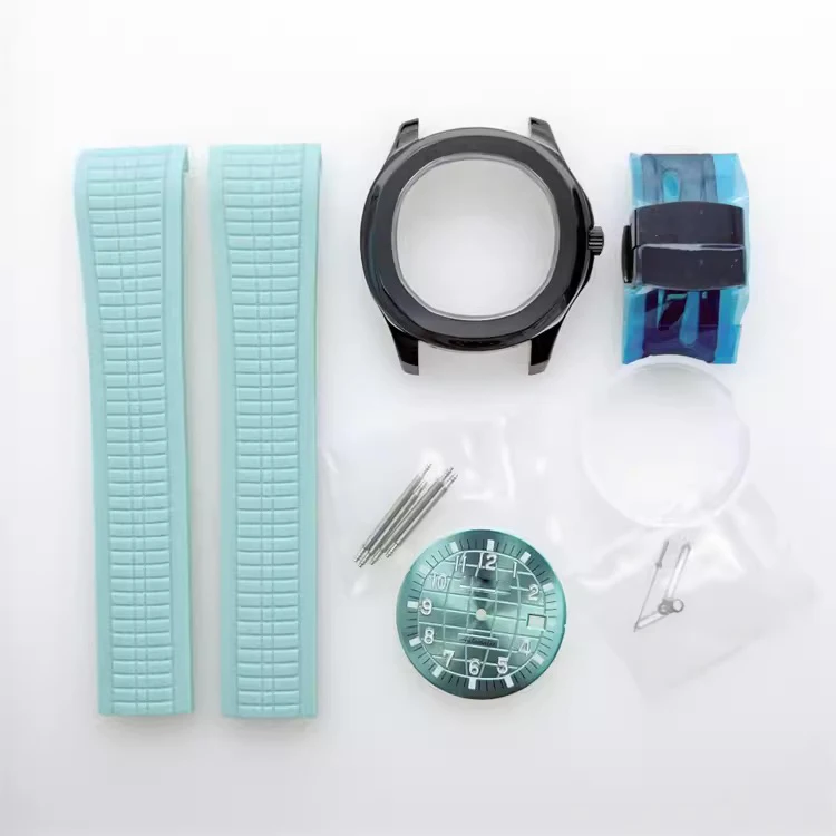 44mm Rubber Silicone Rubber Watchbands Watch Strap Bracelet Hands NH35 Watch Case Transparent Bottom Watch Parts Accessories