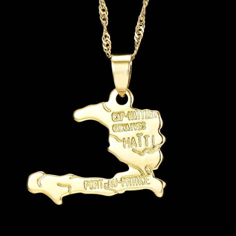 Hot Sale Africa Map Gold Necklace 18k Gold Plated Haiti Map Pendant Necklace for Men Women Wholesale