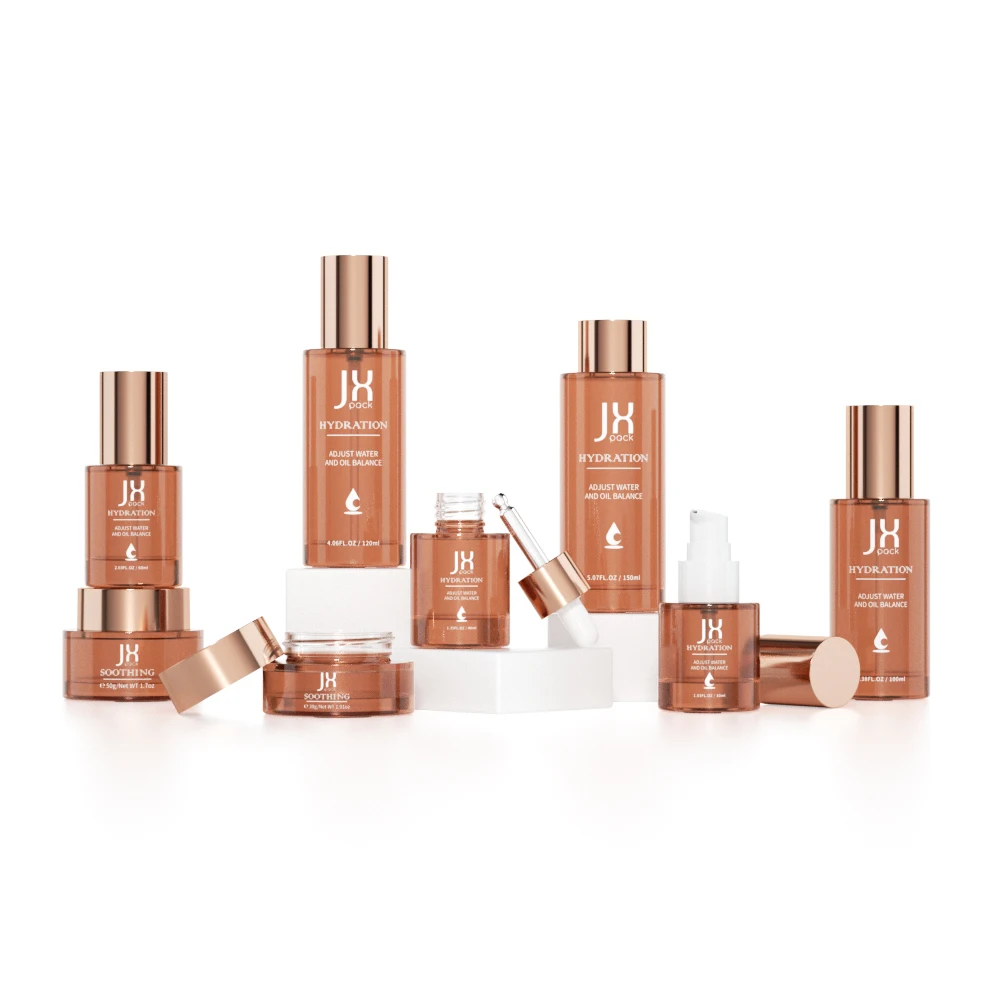 Eco friendly skincare container packaging luxury cosmetic lotion cream glass bottles cap and jar face toner serum pump bottle