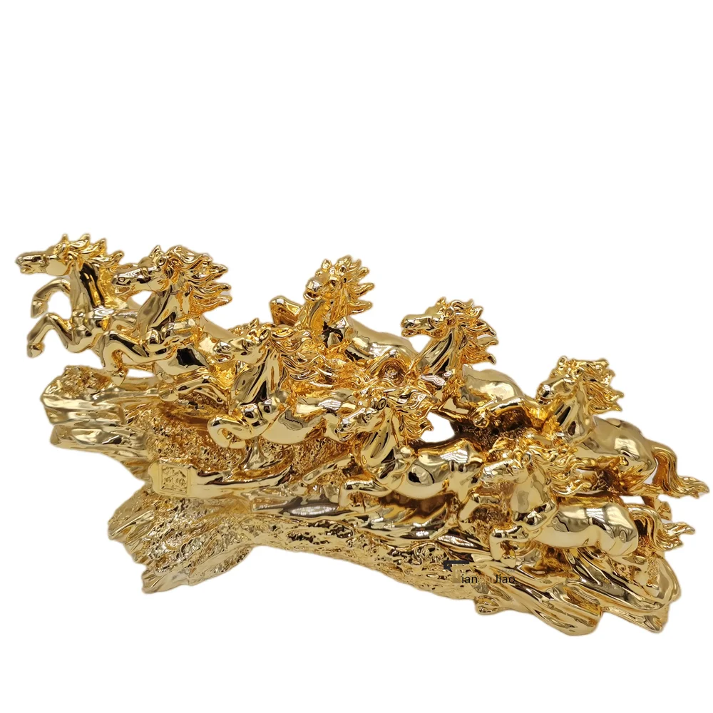 Gold Plated Resin Art Eight Steeds Sculpture Statue Home Office Decoration Craft Custom Horse