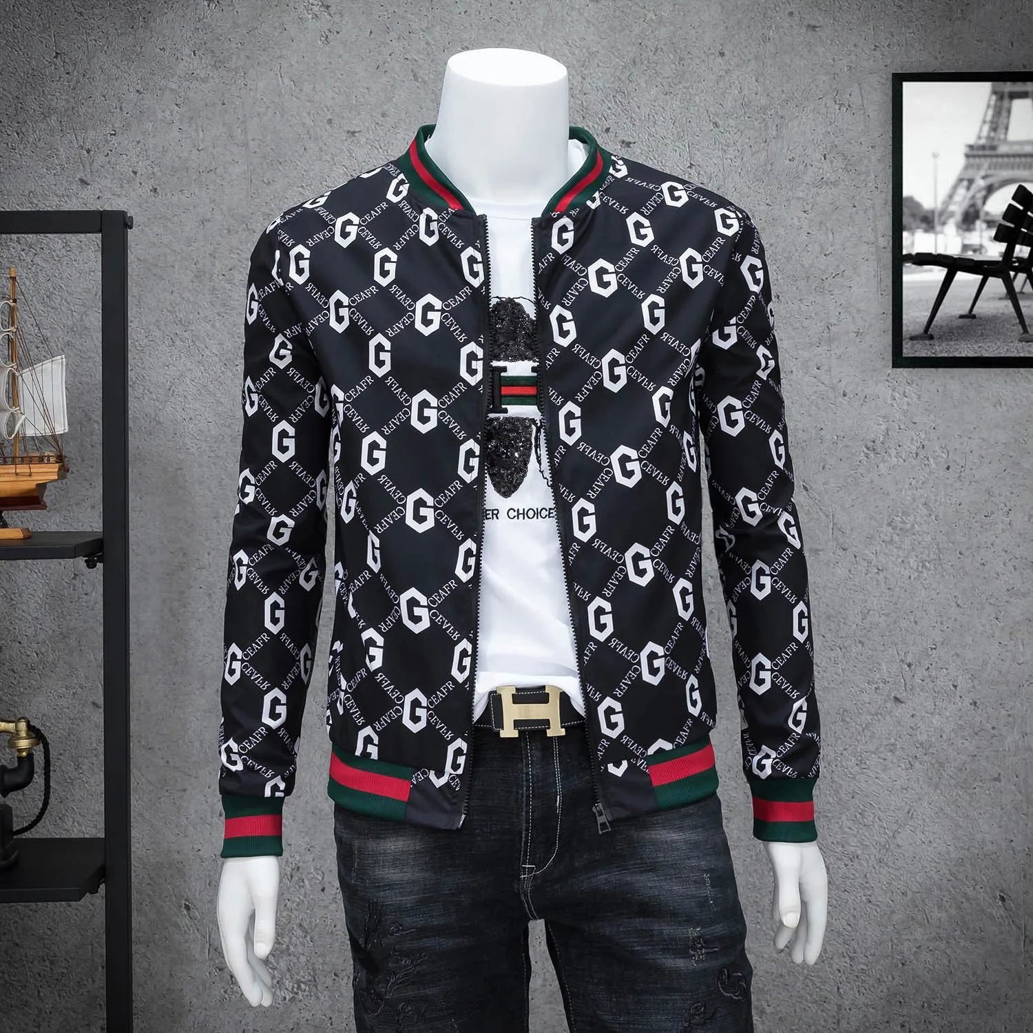 GG Brand Clothing Street Fashion Jacket Men Women Slim Fit Golf Baseball Plaid Jacket