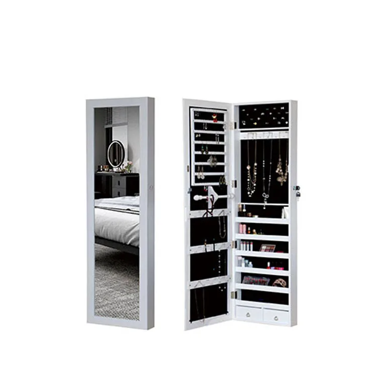 LED light display jewelry armoire cabinet standing full screen mirror makeup lockable armoire