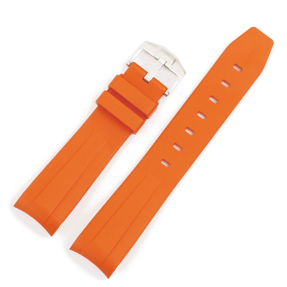 FKM Rubber Watch Band for Tudor Black Bay GMT 1958 Curved End Tudor Watch Strap Dustproof Waterproof Black Navy Red Orange