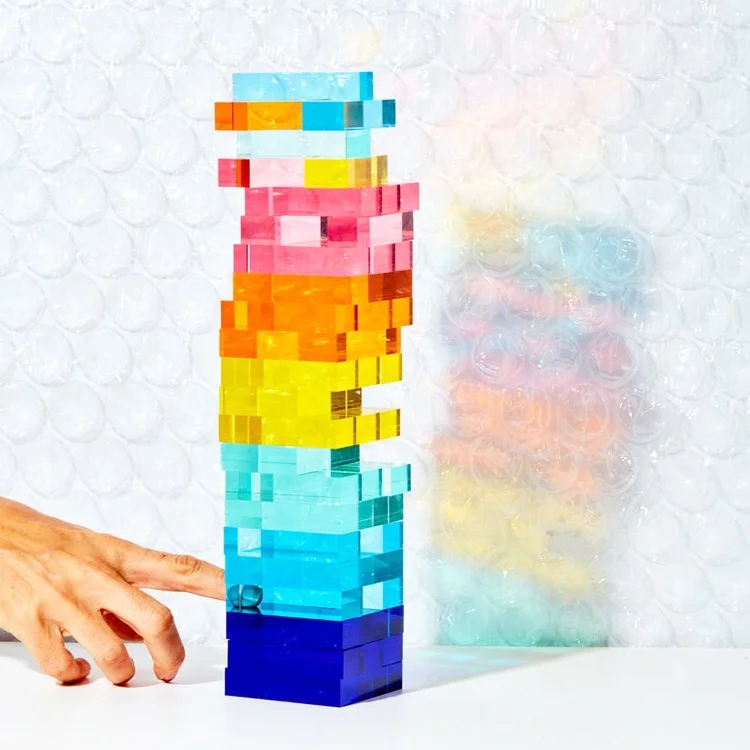 Акриловая башня Tumbling Game праздничный набор строительных блоков 54pc неоновая Lucite штабелирование Рождественский