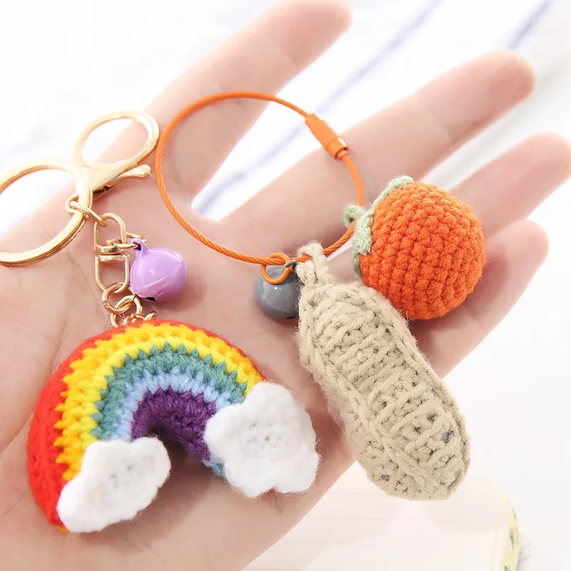 New hand knitted wool ball keychain hanging fruit hand knitted doll hanging into creative handmade crochet fruit keychain