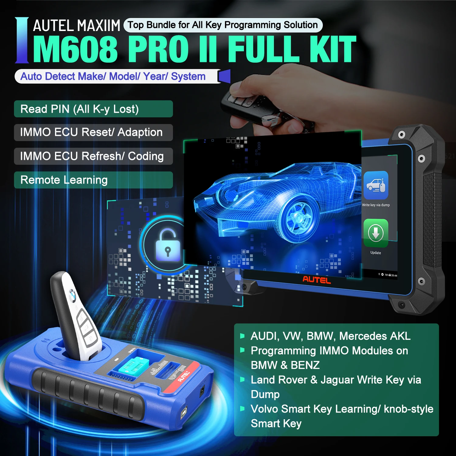 Autel MaxiIM IM608 PRO II Car Key Programming Code Reader IKey Programmer OBD 2 Scanner Vehicle Full System Diagnostic Tools