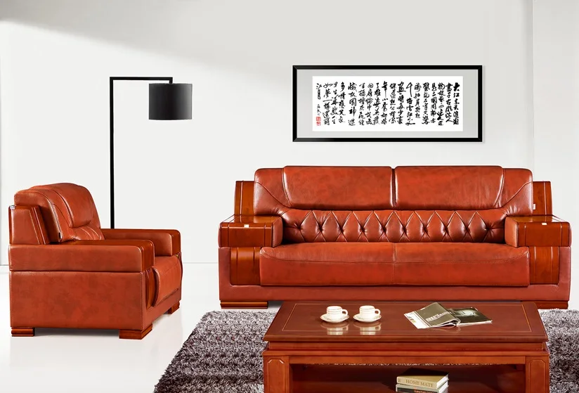 Hot sale Dubai cow leather luxury royal sofa office home living room sectional single sofa set