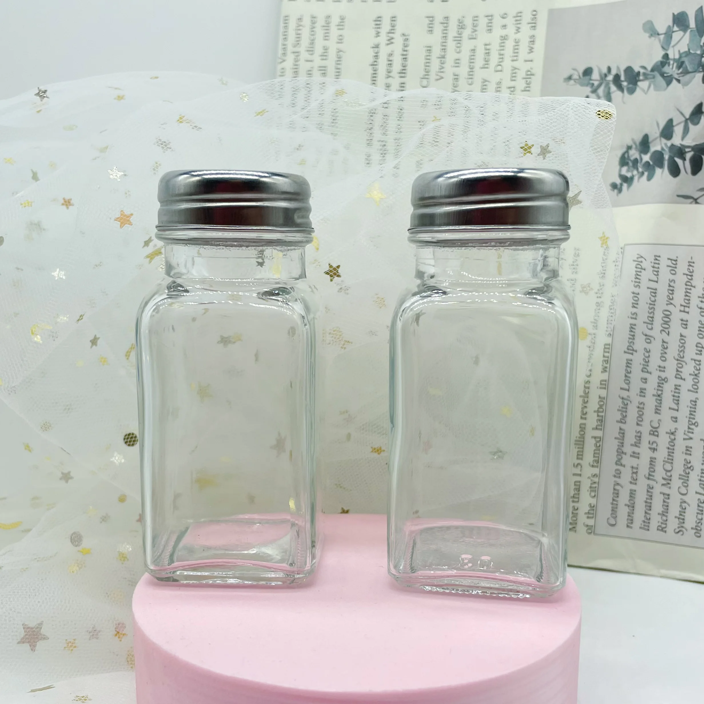 80ml Kitchen Canisters Glass Creative square glass barbecue seasoning spice bottles