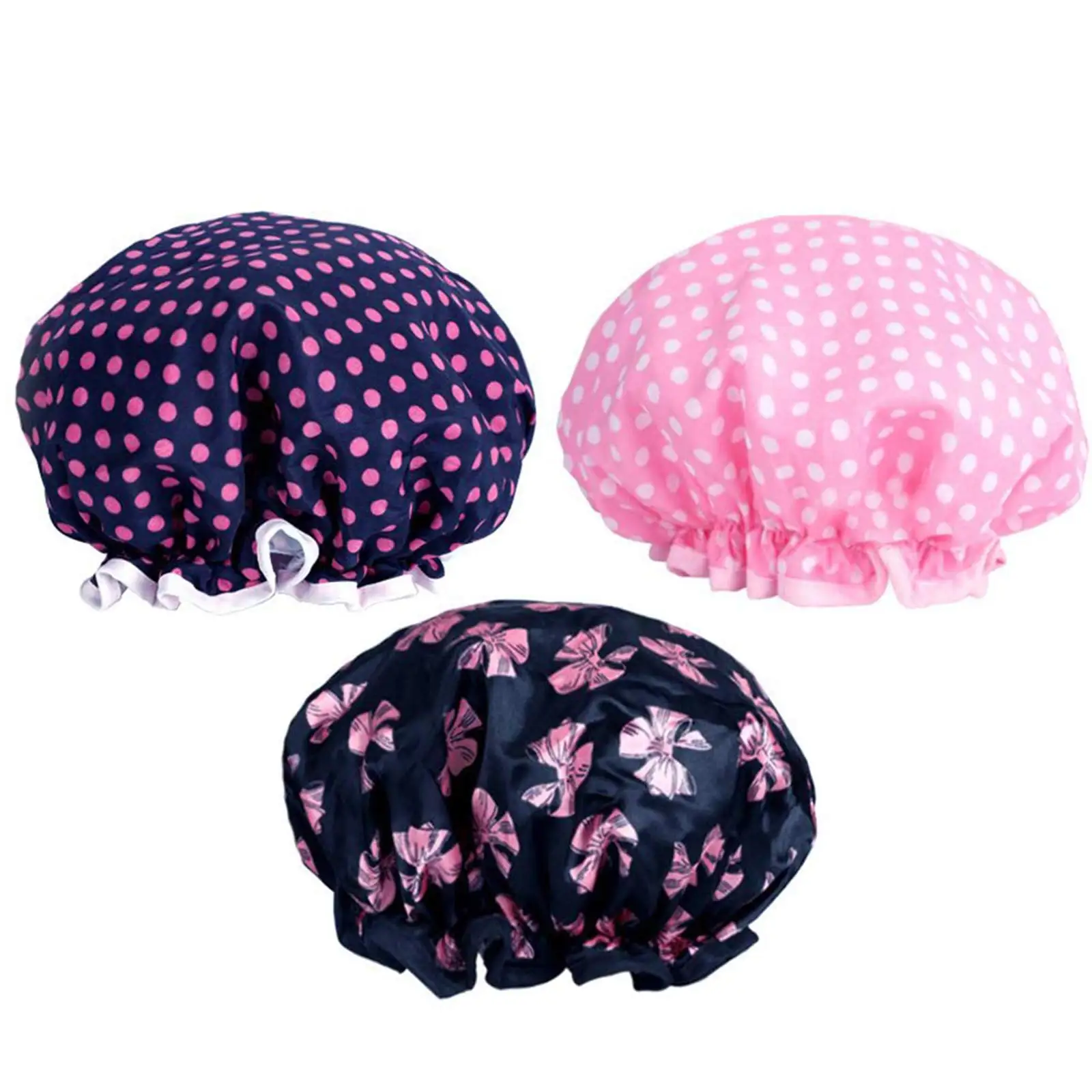 Customizable Double layer Shower Cap Waterproof Elastic Bath Cap for Women Shower Spa Salon