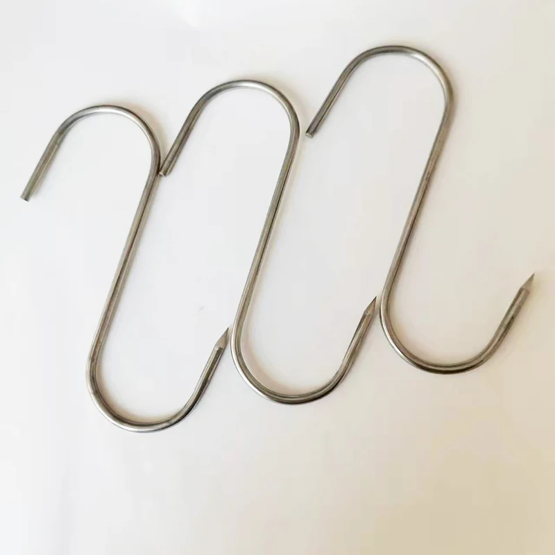 10Pcs Long Pointed S Hooks Rack Butcher Meat Stainless Steel Hanger 12/15cm Kitchen Hooks